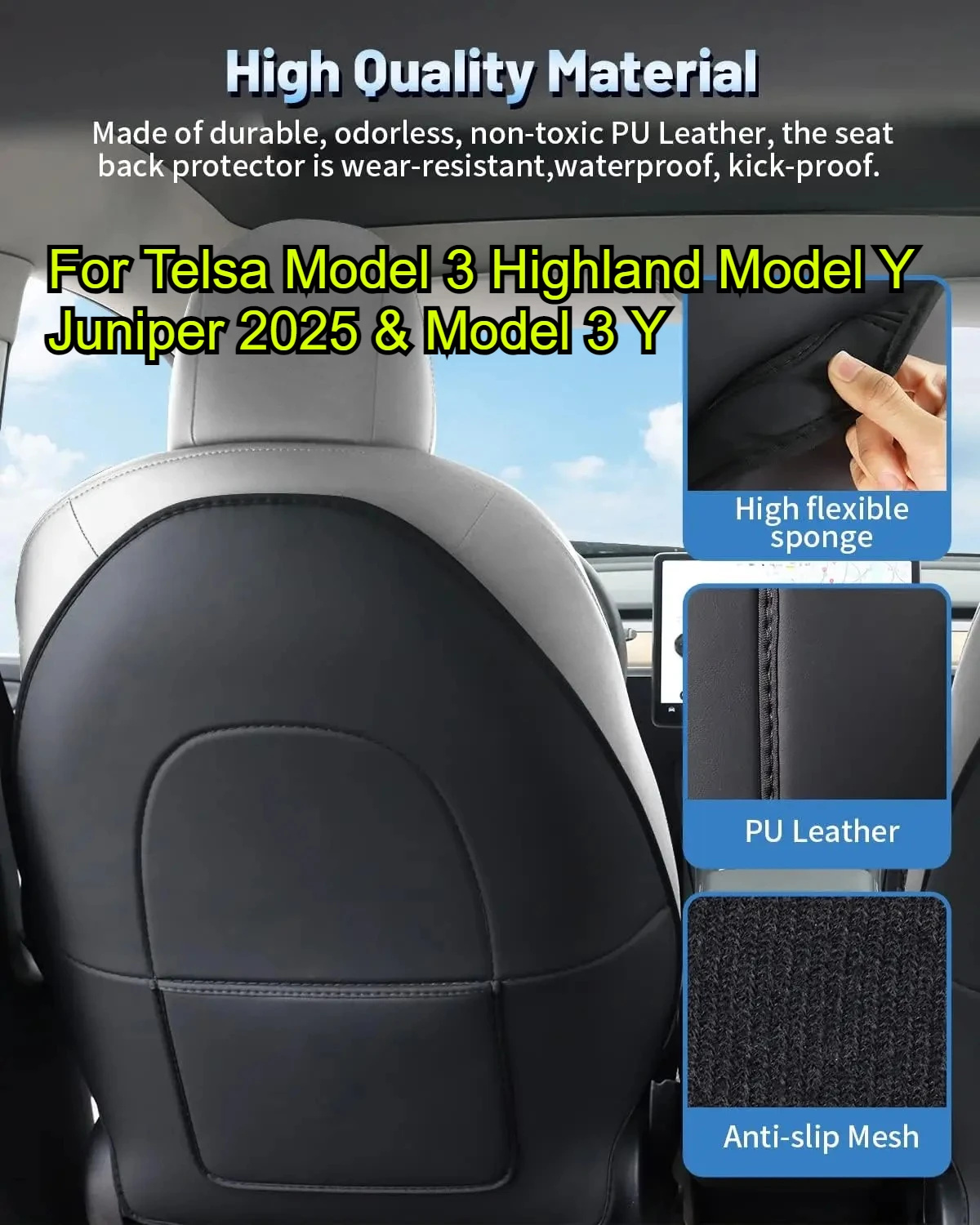 

Для Telsa Model 3 Highland Model Y Juniper 2025 и модель 3 Y Кожаная защита спинки сиденья, коврики на заднее сиденье с органайзером Pocke