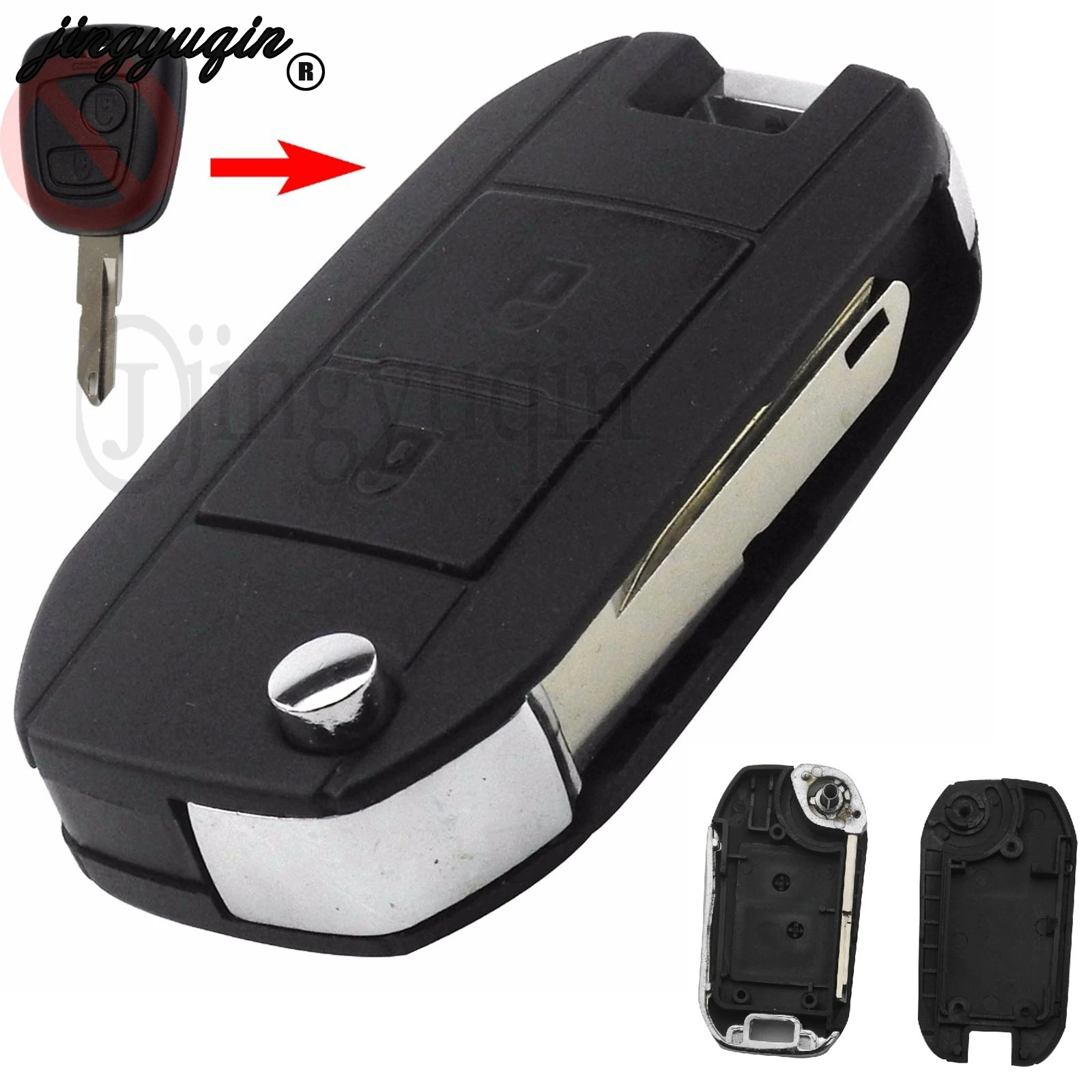 

jingyuqin For Peugeot 206 207 Remote 2 Button Key Case Modified Flip Folding Car Key Fob Shell