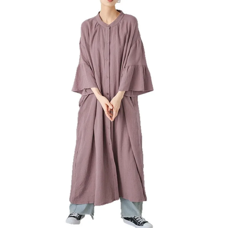 الخريف المرأة الجديدة اليابانية Rakuten فستان المرأة متوهج كم بلون قميص فضفاض فستان طويل المرأة Vestido النساء الطرف