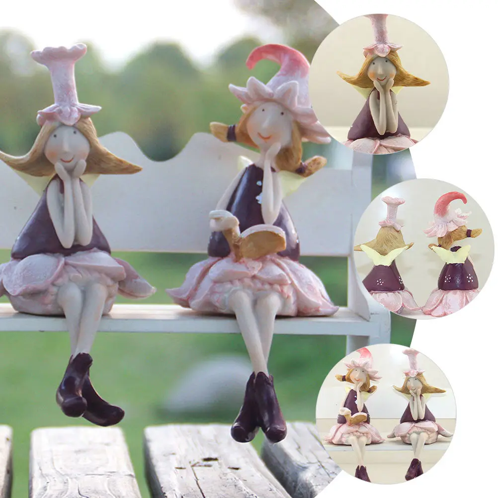 

1 Pair Fairy Ornaments Resin Fairy Statues Small Decorative Car Dashboard Home Office Accessories Gifts for Female Friends