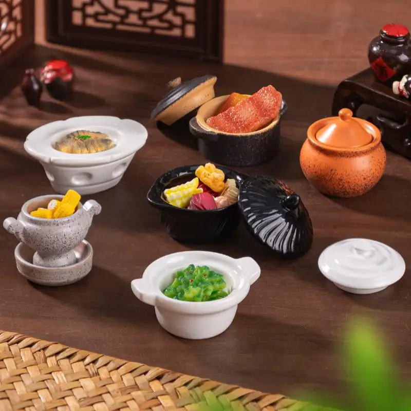 1 Piece Dollhouse Kitchen Decoration DIY Accessories Mini Clay Pot Plate Food Model Doll House Miniature Kitchen Items