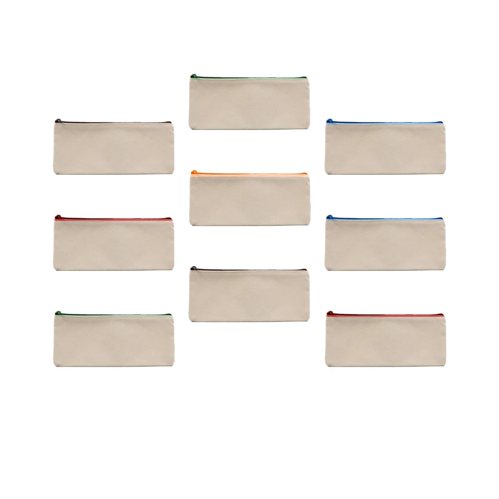 15Pcs Canvas Pencil Bag Blank Multifunctional Zipper Pouch Large Capacity Pen Case for School Office Cosmetics Coin Purse