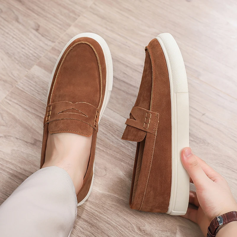 Wildleder Herren Loafer Modische Bequeme Freizeitschuhe Atmungsaktive Slip-On Wanderschuhe Plattform Leichte Arbeitsschuhe