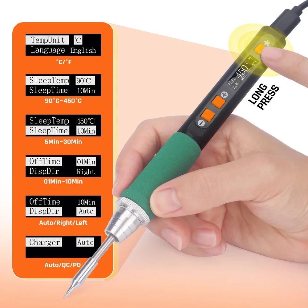 محطة لحام Silverflo 928D-IV سريعة التسخين لحام lron 60 وات مكواة لحام كهربائية USB-C لحام دقيق