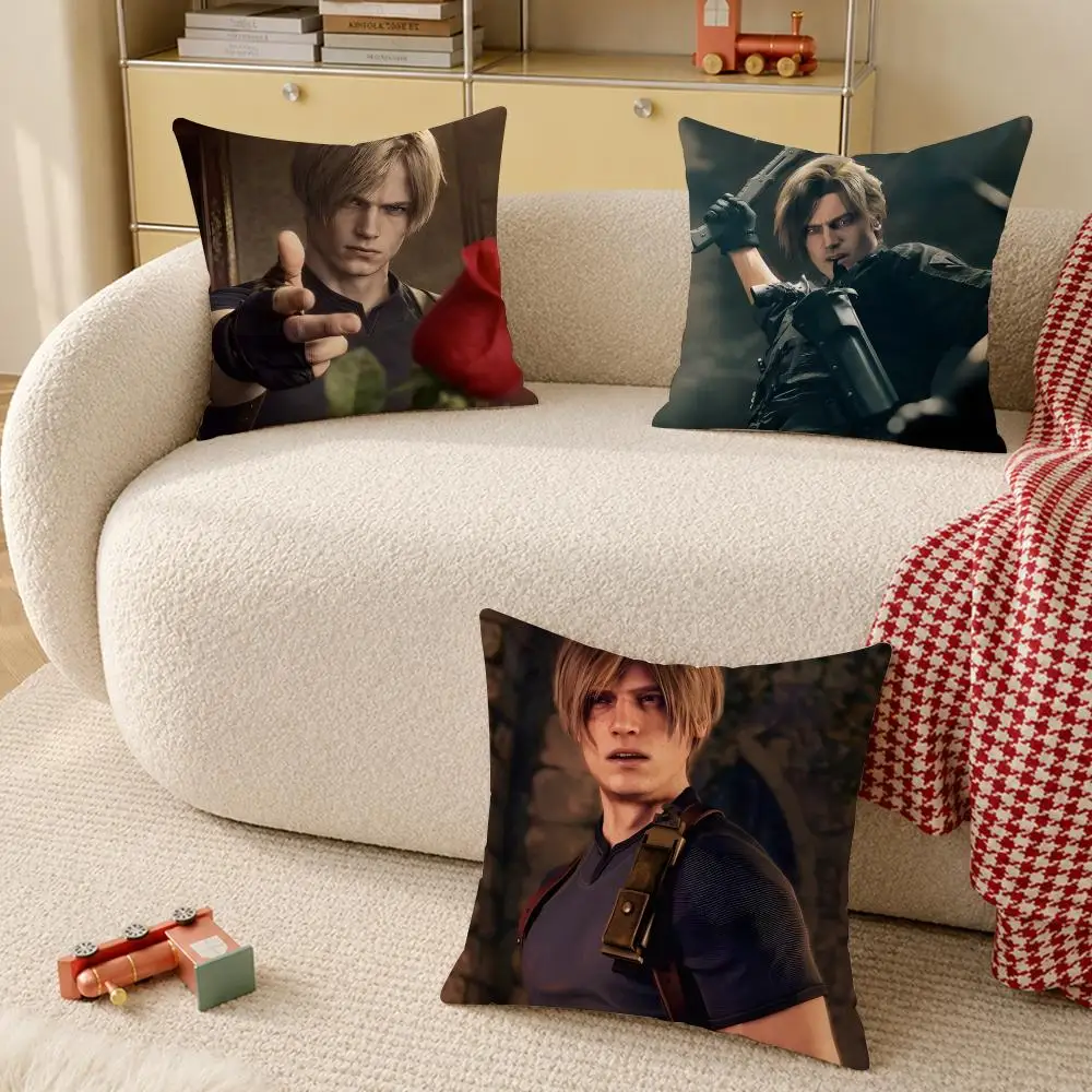 Video Game L-Leon Kennedy Cushion Cover Wrinkle-Resistant Short Plush Cushion Covers Breathable Machine-Washable