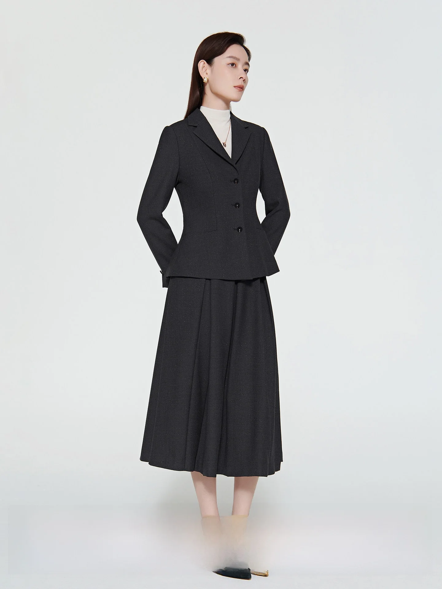 

CVANEA Осенне-зимний шерстяной теплый деловой женский костюм с плиссированной юбкой, комплект из двух предметов, модный