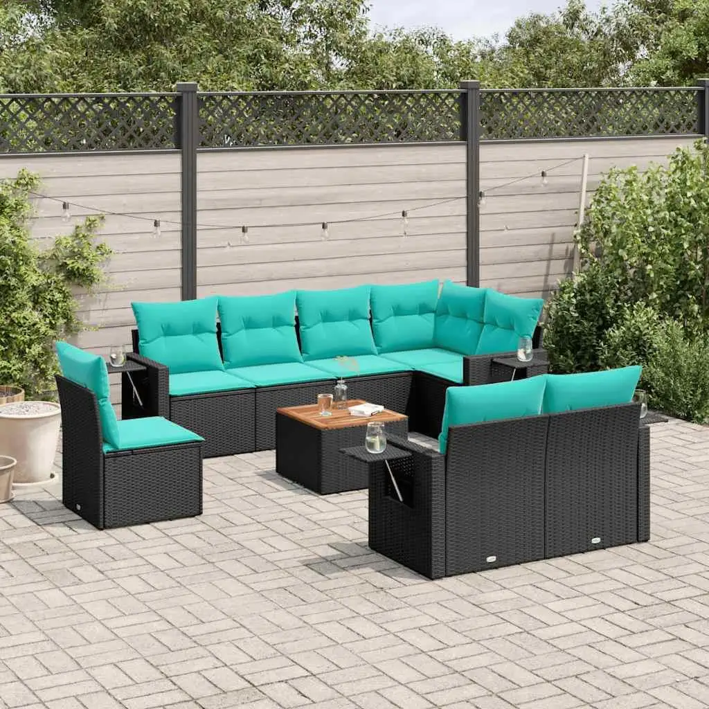 

9 Piece Outdoor Patio Sofa Set with Cushions Modern Black Rattan Furniture Garden Lounge Couch