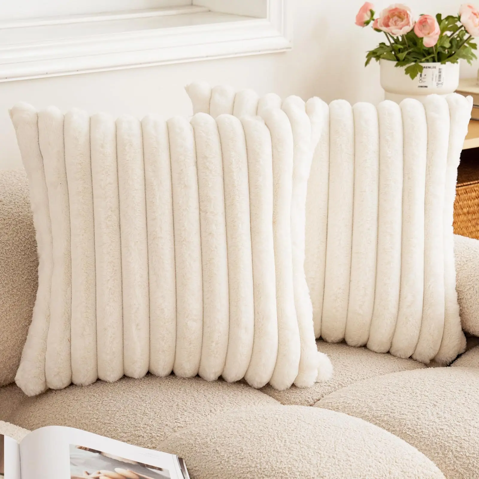 New Faux Rabbit Fur Square Cushion Cover Big Thick Striped Super Soft Solid Color Pillow Cover Sofa Decor Cushion Covers 2026