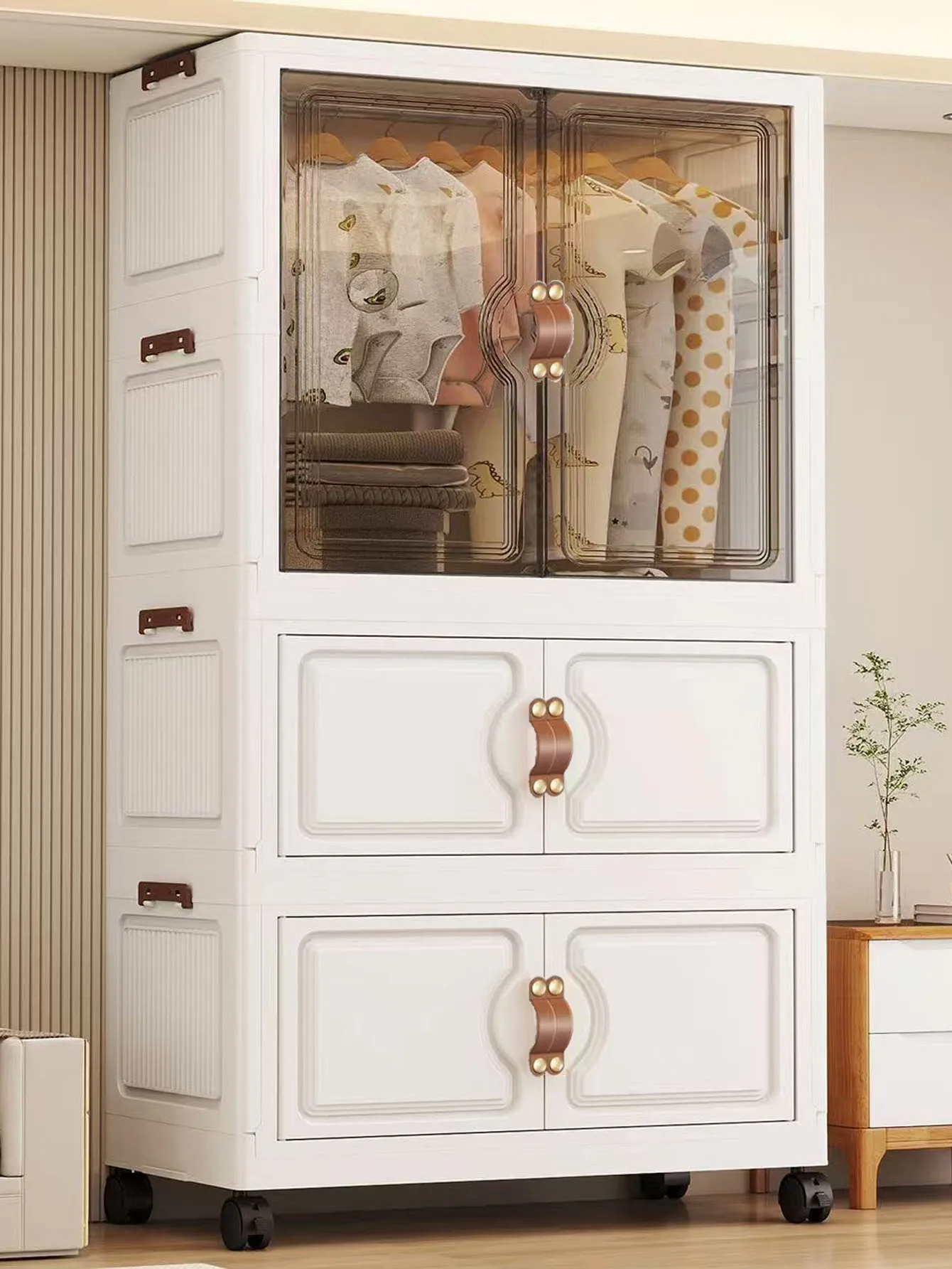 Assembly-Free Collapsible Multi-Layer Storage Cabinet with Wheels – Flip-Lid Multi-Use Organizer for Living Room & Bedroom