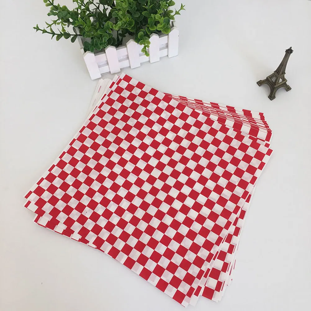 

200Pcs Red White Grid Paper Tear Resistant Baking Sheets for Food Wrapping Fried Pastry Bread Cookies Bbq Food