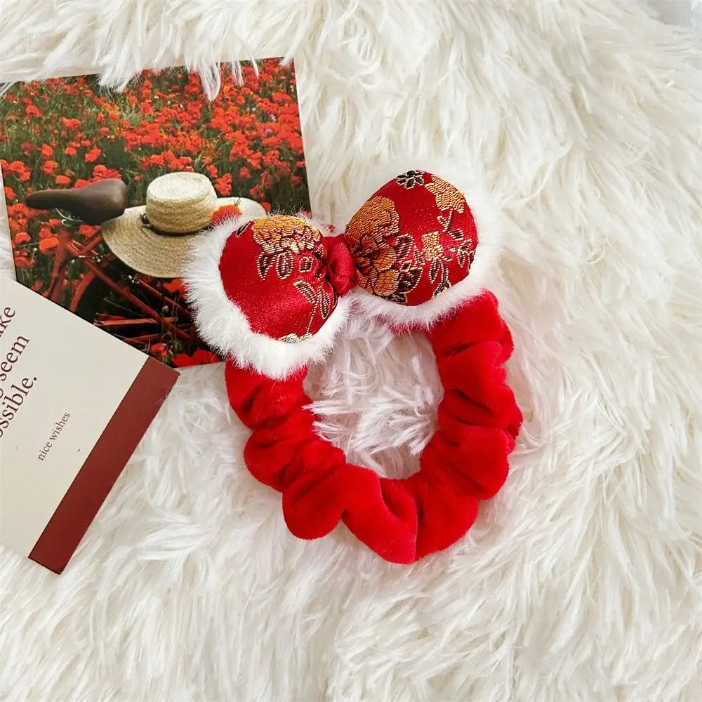 Red Hair Rope New Year Elastic Hair Band Plush Awakened Lion New Year Children Headwear Kids Gifts Korean Hair Accessories