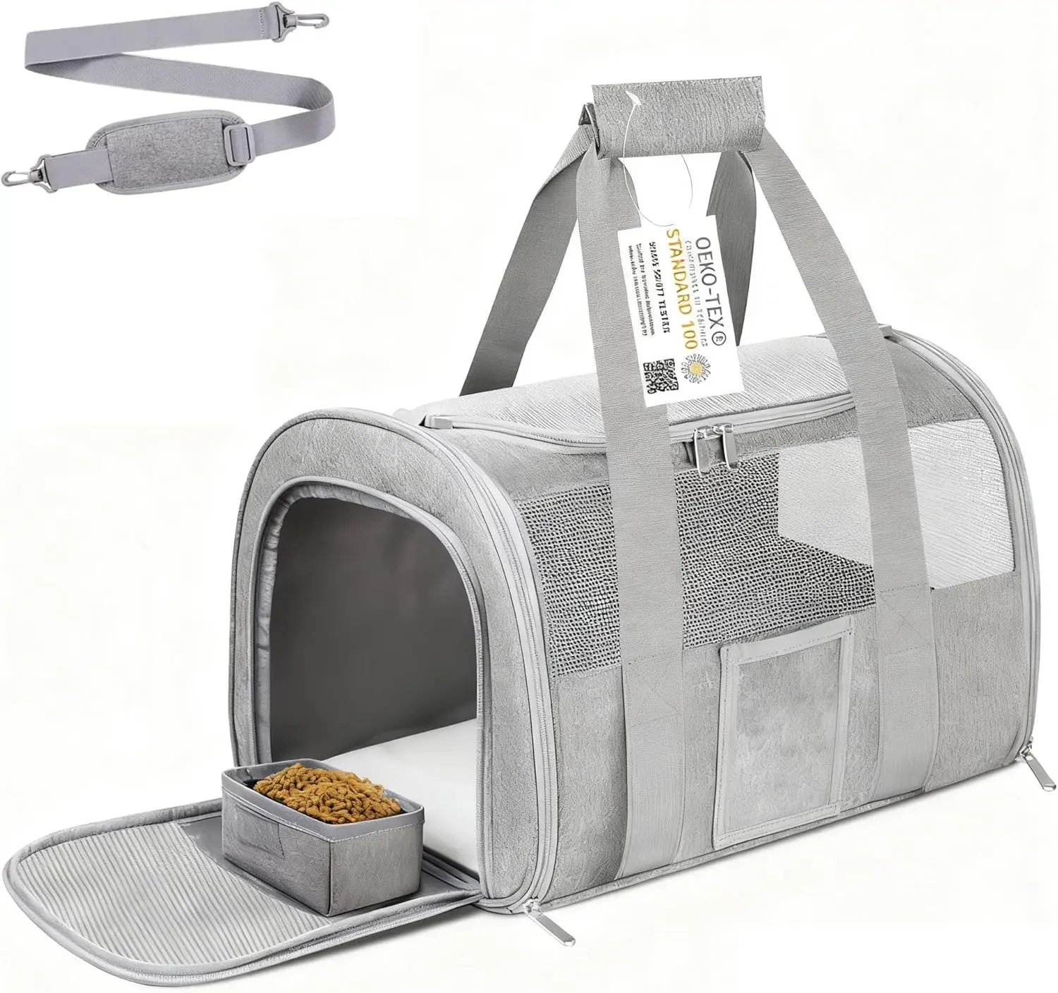 

Collapsible Soft-Sided Pet Carrier Airline Approved for Cats & Dogs Under 15lb, Grey