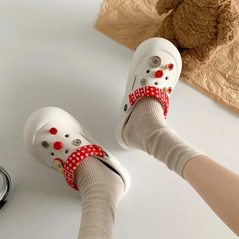 여성 패션 클로그 실내용 슬리퍼 귀여운 DIY 애플 여름 가을 플랫폼 신발 부드러운 EVA 여성 일상용 샌들