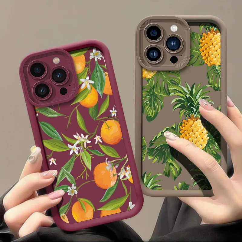 الأناناس البرتقال زهرة طباعة جراب هاتف آيفون 13 14 برو ماكس 17 الهواء 16 15 زائد 12 Mini 11 SE لينة سيليكون ماتي غطاء