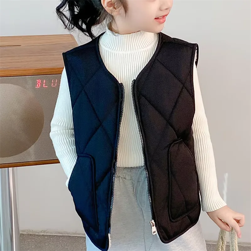 

Осенне-зимний детский жилет, утепленный, теплый, для мальчиков и девочек, безрукавка, мягкий, с круглым вырезом, повседневный стиль