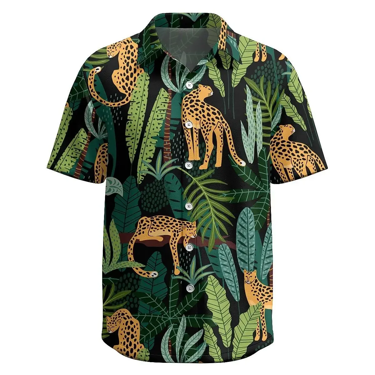 Jumeast Leopard Pattern Short Sleeve Hawaiian Shirt Forest Scenery 3D Print Polyester Aloha Shirts Tropical Casual Men Clothing