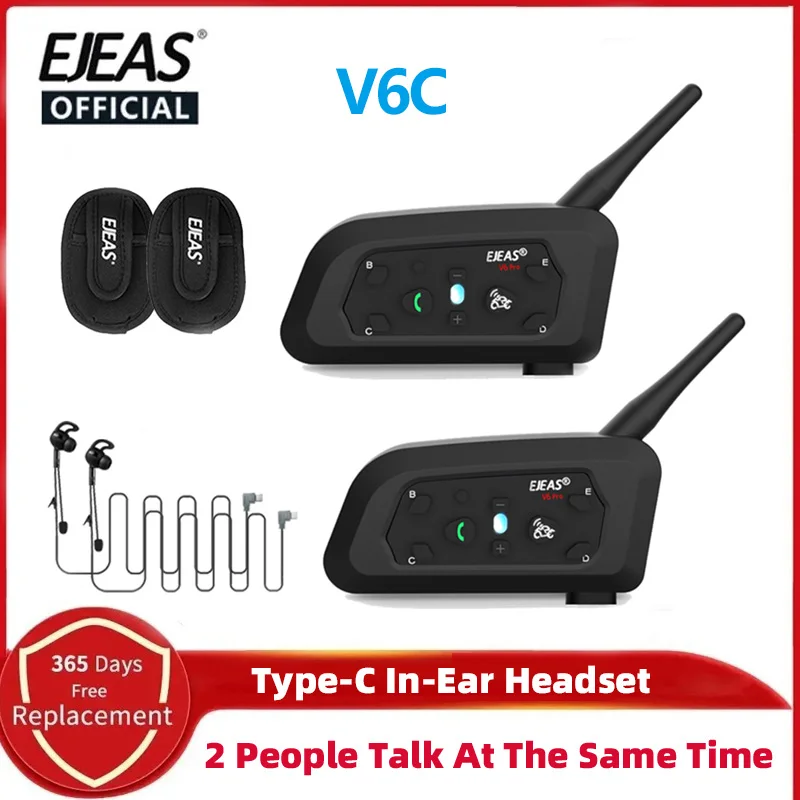 EJEAS V6C RPO In-Ear Full Duplex Headset  Wireless 1200M BT Interphone Professional Football Referees Helmet Bicycle Intercom