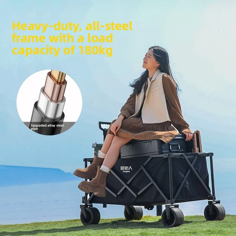 Extra Large Foldable Camping Cart Outdoor Trolley Hand Pull Picnic Wagon Folding Cart Folding Trolley Cart Beach Cart