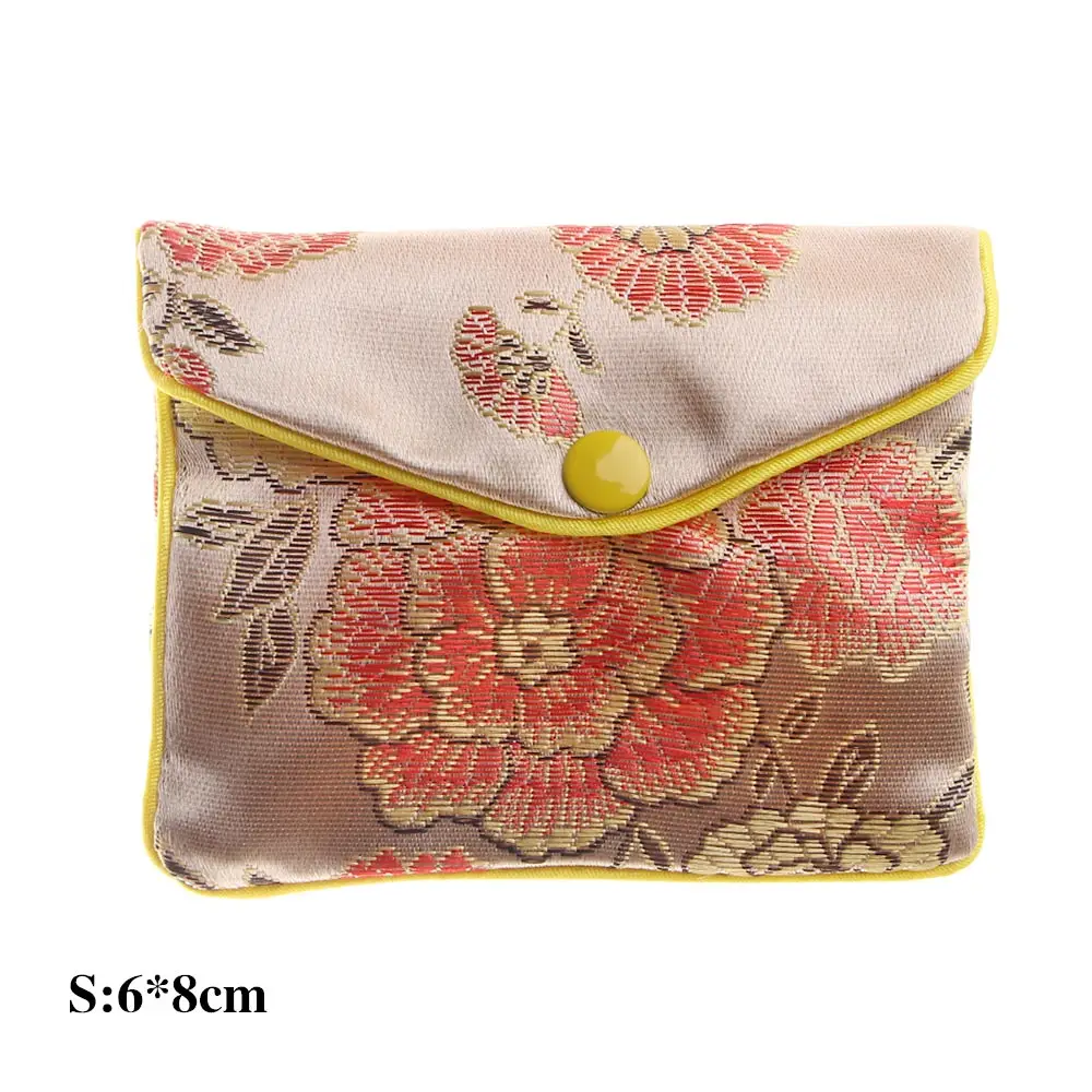 

Gifts Silk Embroidery Container Zipper Snap Floral Chinese Brocade Coin Purse Wallet Handbags Jewelery Storage Jewelery Bag