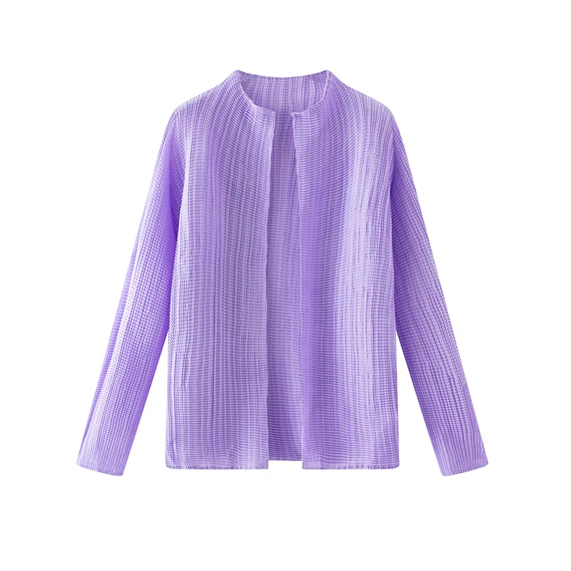 Miyake Pleated Jacket Cardigan 2025 Spring and Autumn Niche Design Long Sleeved Fashionable Cardigan Slimming Top Shirt Thin Top
