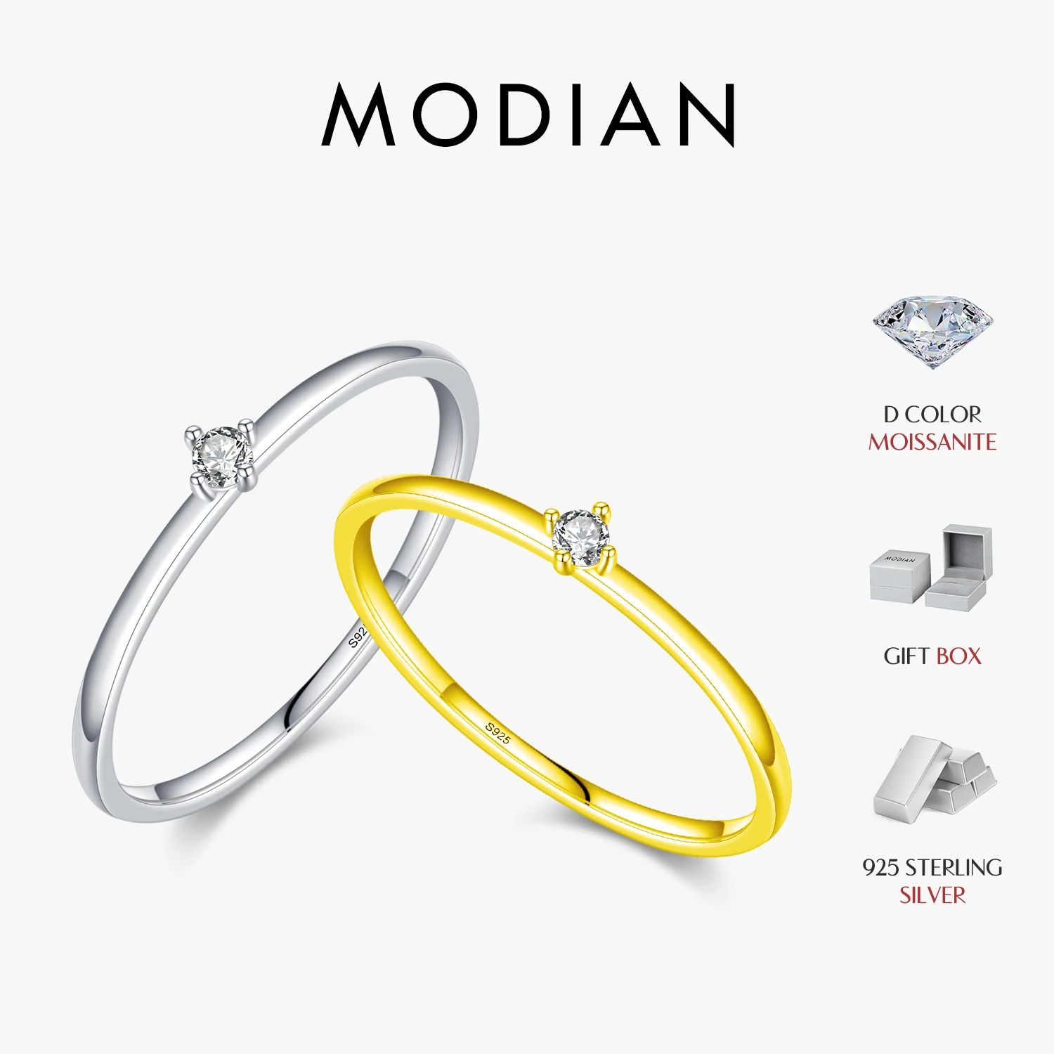 MODIAN Exquisite D Color Round Moissanite Finger Rings 925 Sterling Silver Classic Twinkling Wedding Jewelry For Women Gifts