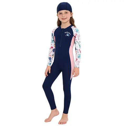 Maiô Infantil Unissex de Manga Longa com Zíper Frontal, Secagem Rápida, Cobertura Total, Roupa de Mergulho Esportiva para Natação