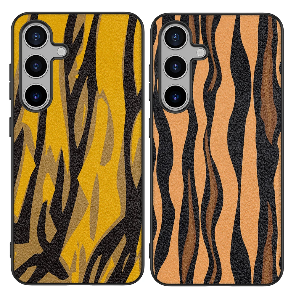 Back Cover Leather Case for Samsung Galaxy S20 S21 S22 S23 S24 Plus Ultra FE Fan Edition 5G with Tiger Skin Texture Image Print