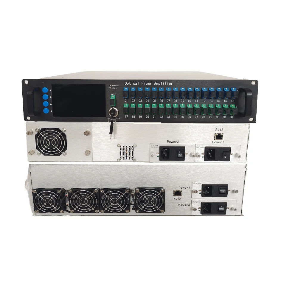 

2U 1550nm Optical Amplifier 1577 1270NM 10G XGS-PON CATV EDFA WDM 16ports 13~24DBM CATV Combiner For FTTH Triple Play Network