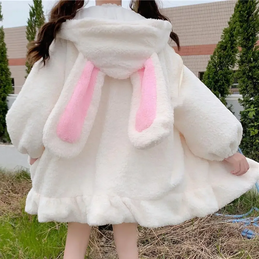 Winter Hoodie Warm Kawaii Rabbit Ears Womens Sweatshirt Girls Lolita Hooded Zipper Casual Sweatshirt Harajuku Hoodie Long Sleeve