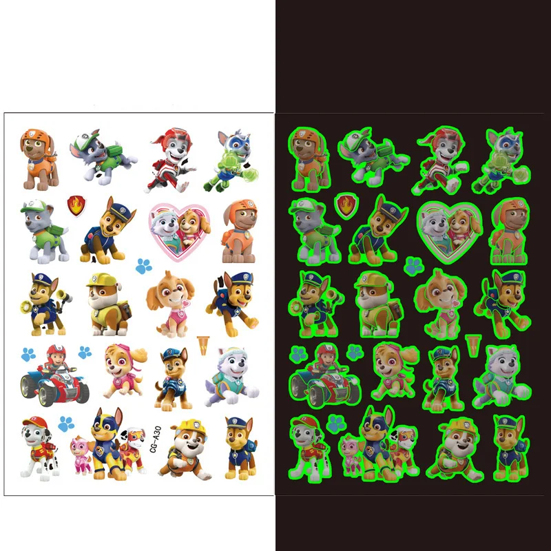 New Luminous Tattoo Sticker Paw Patrol Children Arm Face Glowing Tattoo Children Body Tattoo Ryder Marshall Rubble Sticker