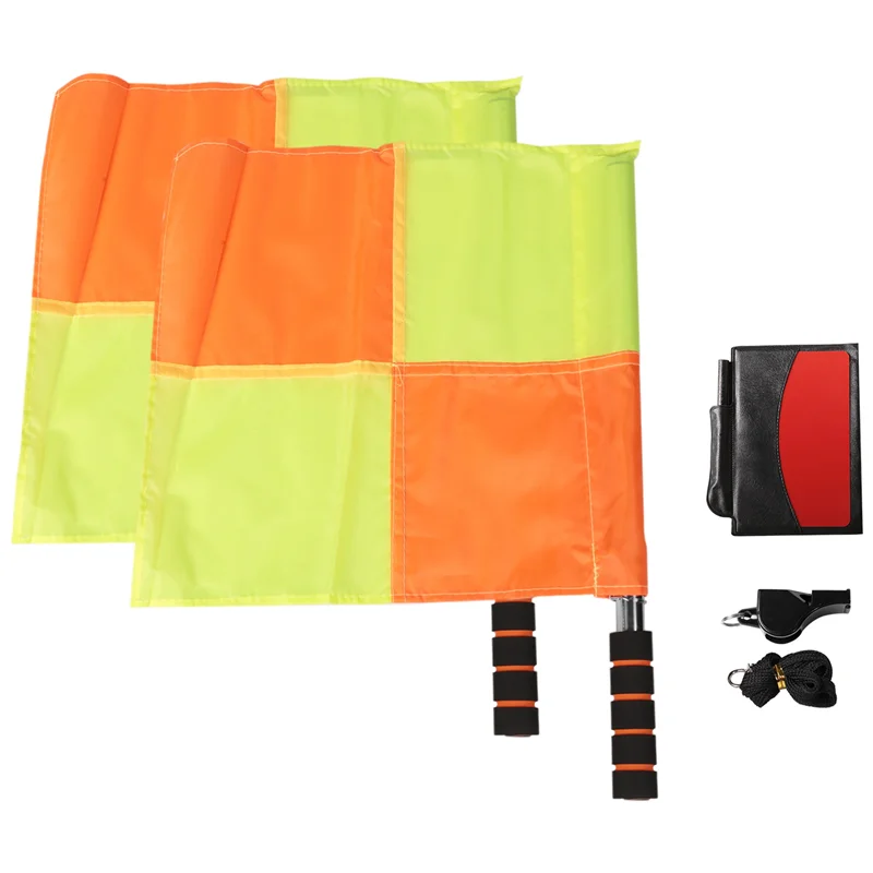 

Y49A-Soccer Referee Kit Football Checkered Soccer Flags Wallet Notebook With Red Yellow Card And Whistle