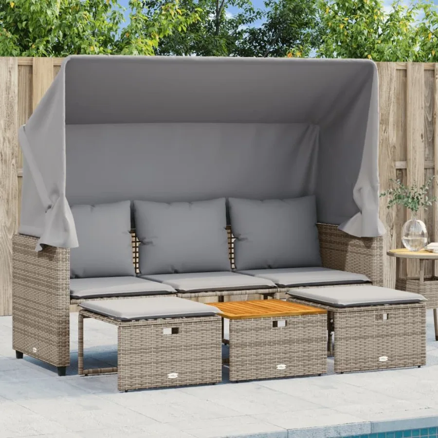 

Garden Sofa Grey PE rattan 3seater Retractable Outdoor Sofa