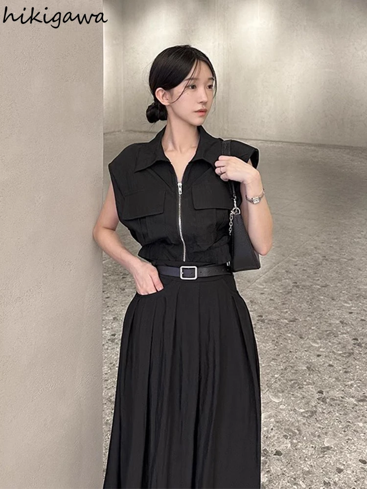 2024 Faldas Mujer De Moda Korean Chic Skirts Women High Waist Solid Color Summer Jupe Vintage Loose Temperament Pleated Skirt