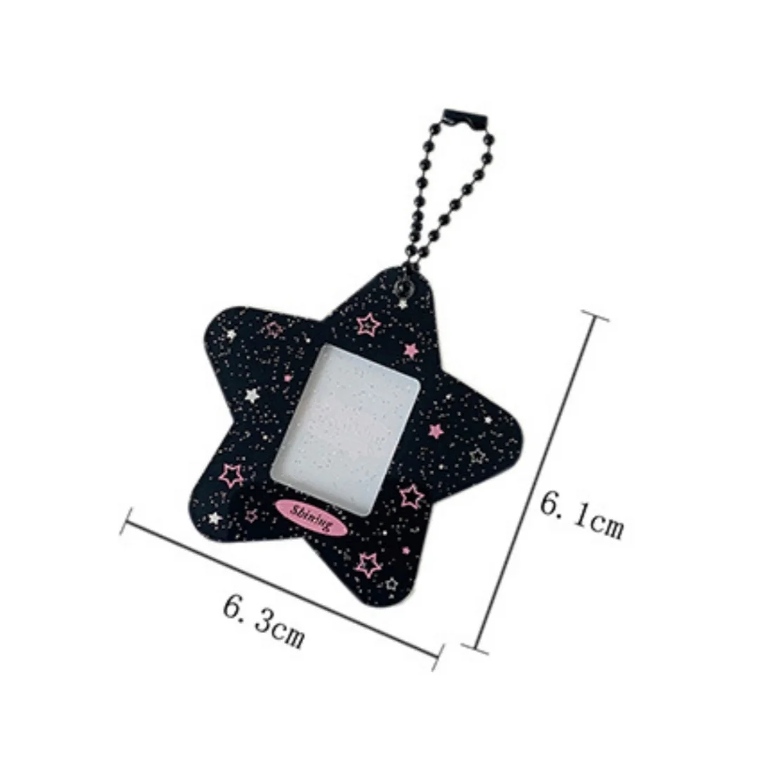 Glitter Star Card Holder with Keychain Acrylic 1-Inch Photocard Holder ID Card Case Student Kpop Idol Photo Card Bag Key Chain