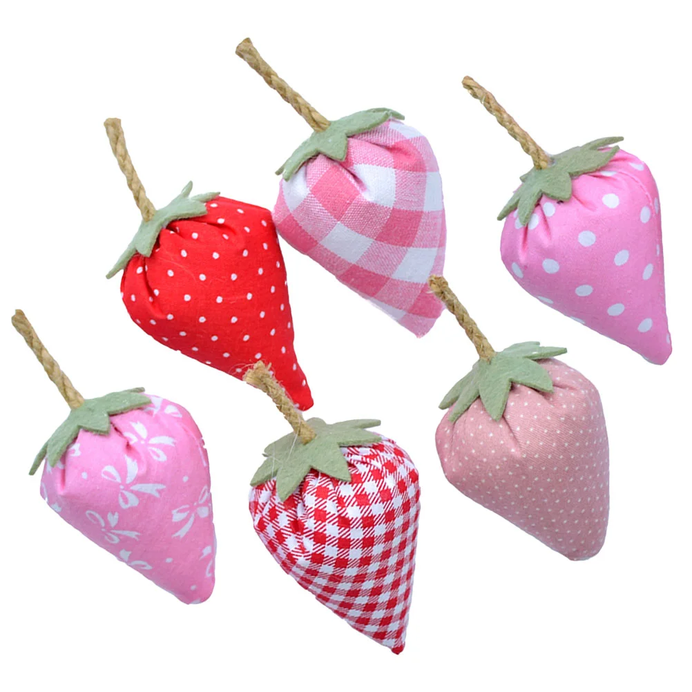 6 Pcs Simulated Strawberry Artificial Fruits Model Lifelike Ornament Cute Decor Fake Strawberries Wreath Fabric Decoration