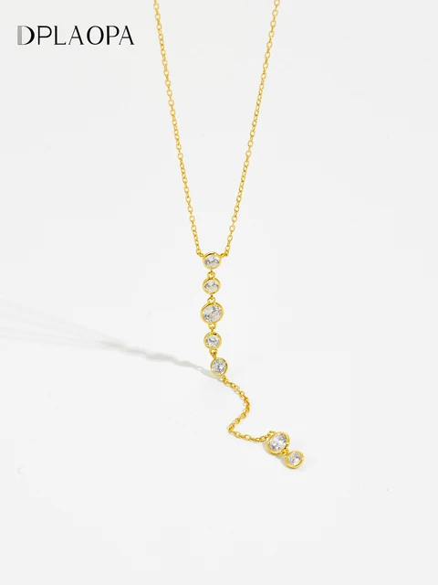 DPLAOPA 925 Sterling Silver Gold Round Long Pendant Chain Long Chain Luxury Women 2025 Wedding Casual Party Jewelry
