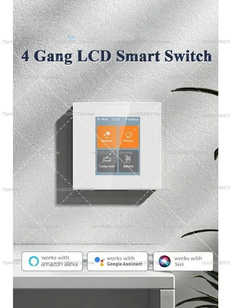 Smart WiFi Touch Screen Light Switch 4 Gang LCD Panel Voice Control Works with Alexa Google Home Zigbee Mesh