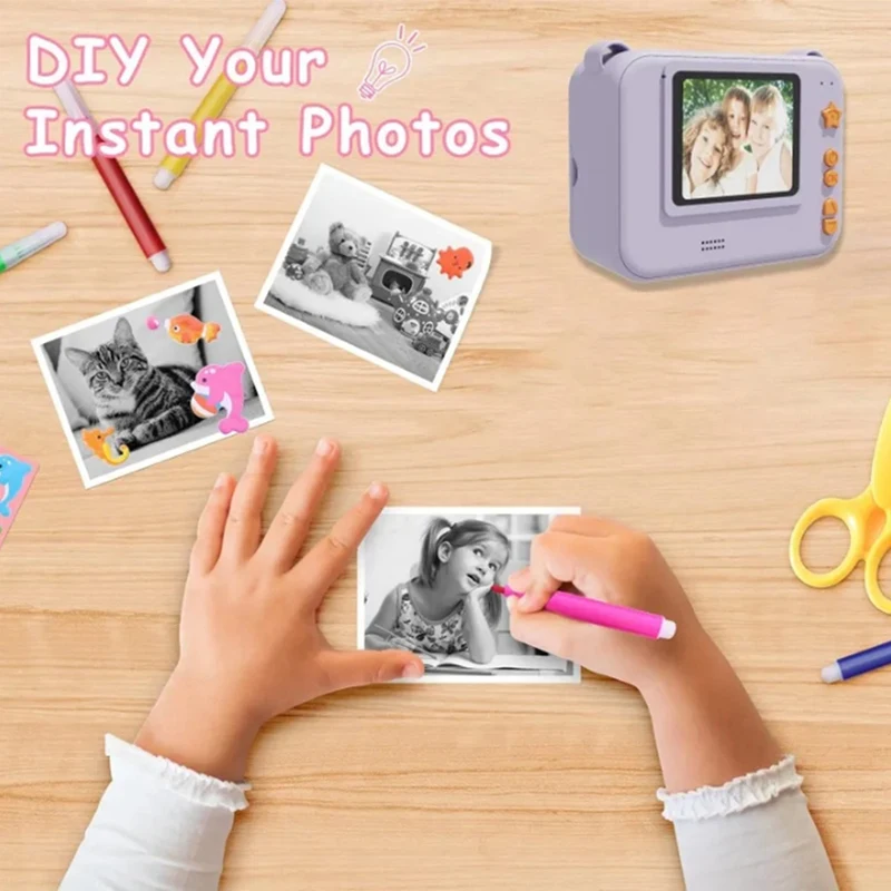 Kids Camera Instant Print Christmas Birthday Gifts For 3-12 Year Old Boys Girls Toys For Kids With 3 Rolls Print Paper