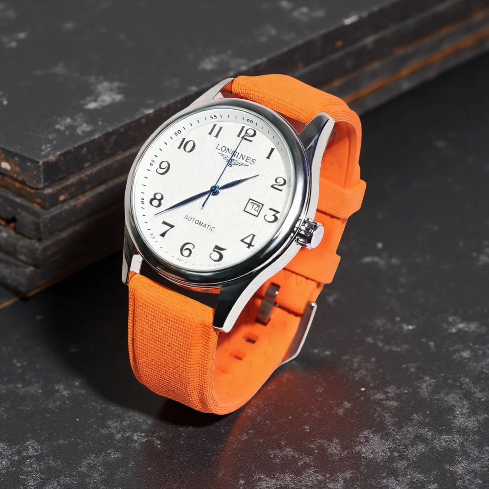 High Quality FKM Rubber Watch Strap 20mm 21mm 22mm Quick Release For Seiko Citizen Longines Canvas Weaving Pattern Watch Band