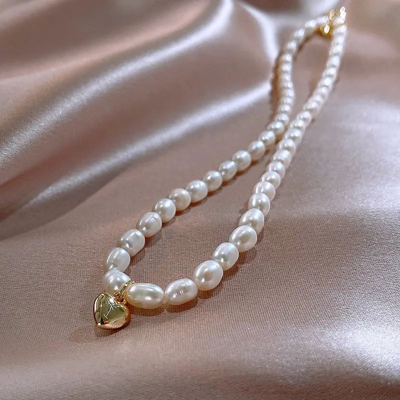 Romantic Love Heart Natural Freshwater Pearl 14K Gold Filled Female Chains Necklace Wholesale Jewelry For Women Wedding Gifts