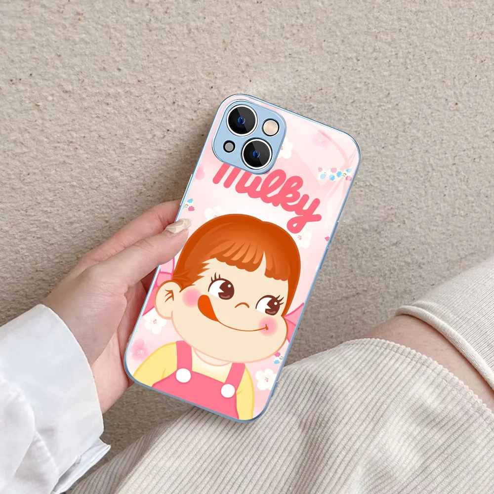 Fujiya Milky Peko-Chan Phone Case Tempered Glass For iphone 14 13 12 11 Pro Mini XS MAX 14Plus X XS XR Cover