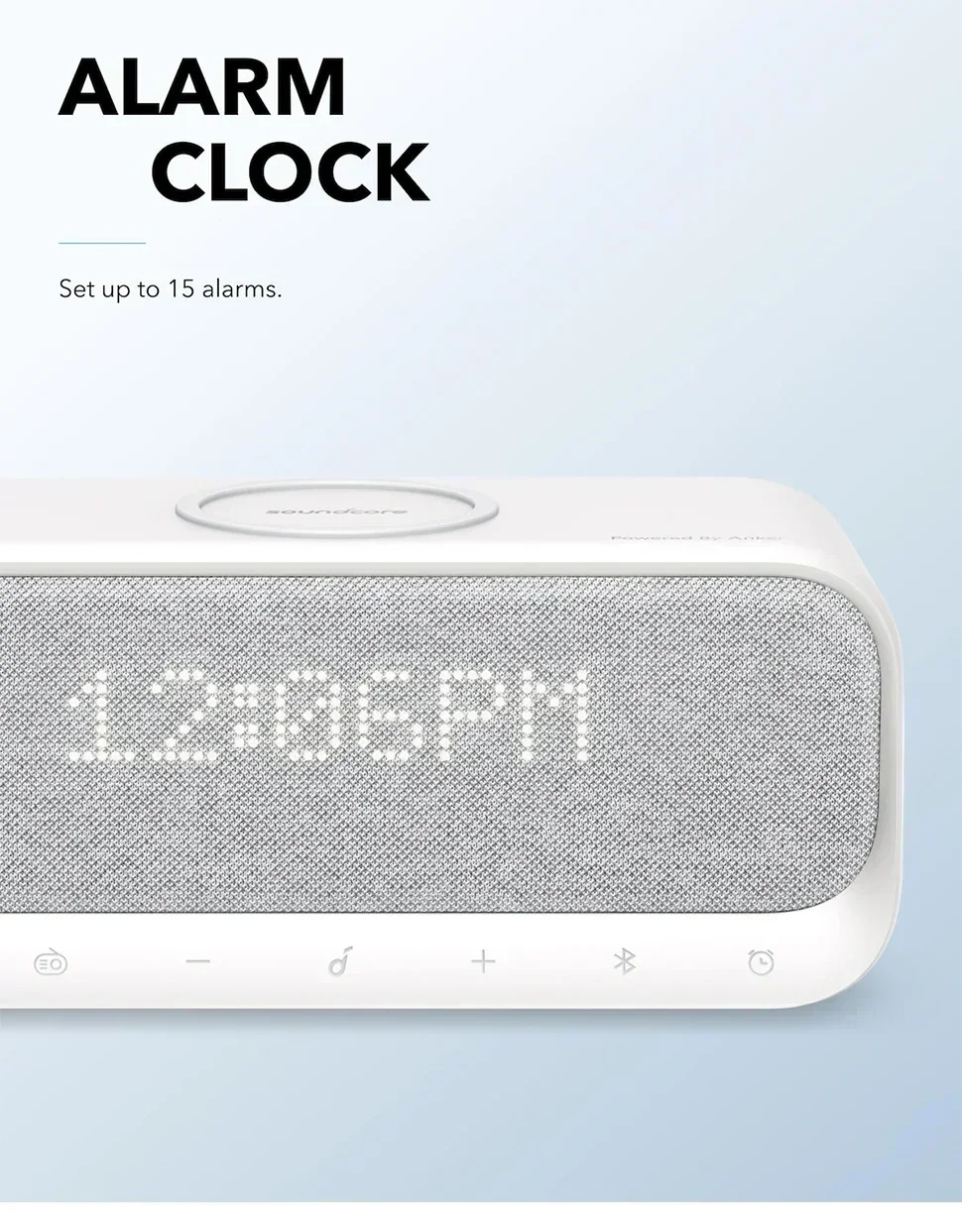 Soundcore Wakey Speakers Powered for Anker with Alarm Clock, Stereo Sound, FM Radio, White Noise