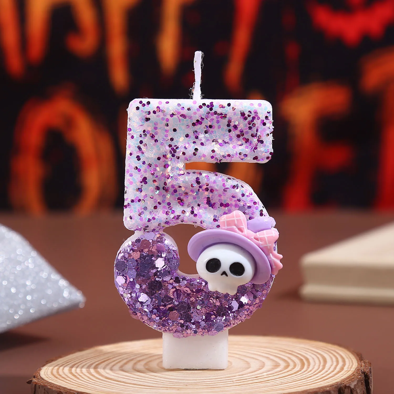 Purple Sequined 0-9 Number Candles, Handcrafted Purple Hat Ghost Birthday Candles. Festive Party Outfit. Dessert Cake Plugin