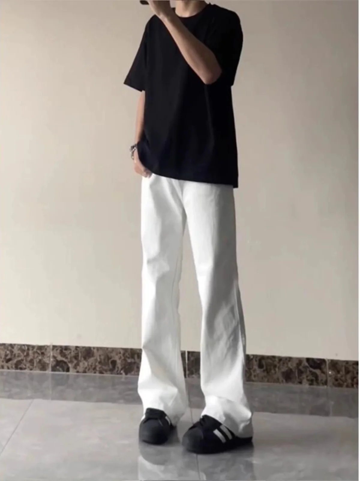 

White High Waist Extended Straight Leg Cleanfit Jeans Men's Summer Thin American High Street Micro Flare Pants Youth Fashion
