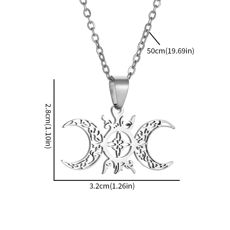 Stainless Steel Sun and Moon Celtic Knot Witchcraft Witch Knot Pendant Necklace Retro Fashion Lucky Trendy Jewelry for Men