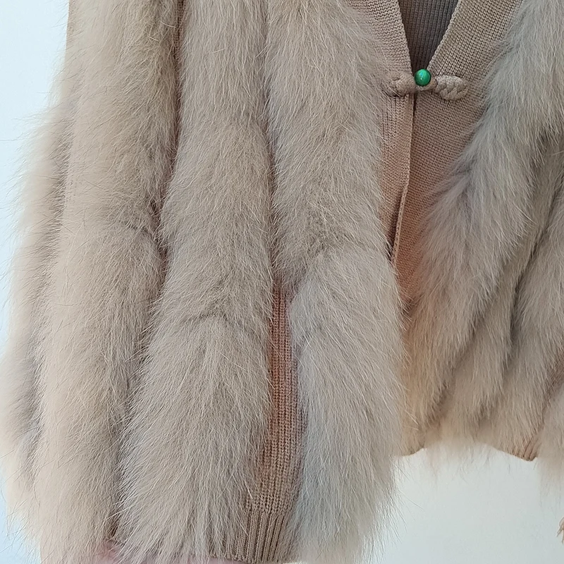 Women Autumn Luxury Fox Fur Stripe Cardigan Feminino Elegant Knitwear Cardigans Sweater Long Sleeve Winter Open Stitch Female