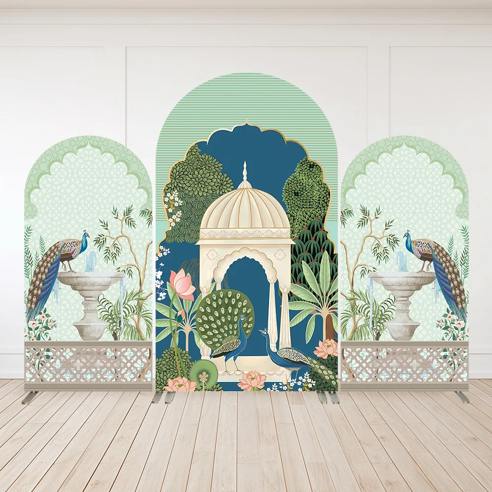 Princesa Palacio planta india Tropical Floral fiesta arco telón de fondo cubierta tradicional MughalPacock paneles de pared arqueados fondo