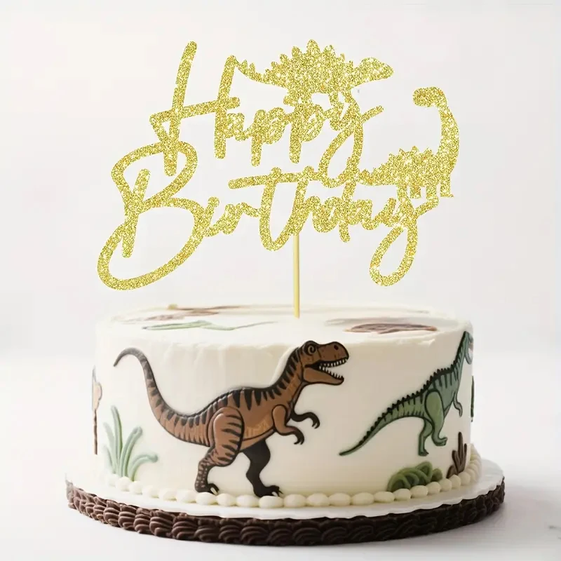 1 Stück Gold/Schwarz/Grün/Blau Dinosaurier Alles Gute zum Geburtstag Kuchen mit Dinosaurier Thema, Baby Dusche, Geburtstag Party Kuchen Dekoration Lieferungen – Detail 8