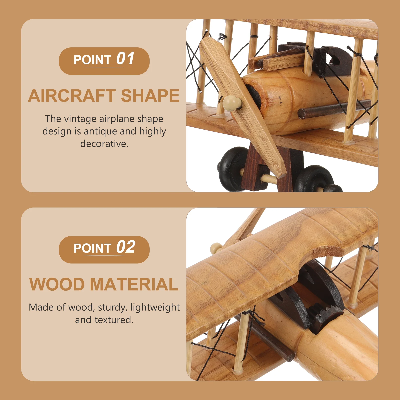 Retro Wooden Plane Toys Vintage Model Crafts Woody Toy Room Decor Ornament Miniature