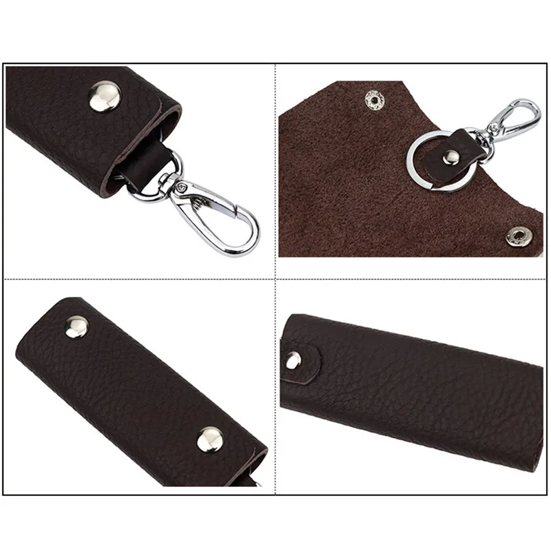 1 PC Portable Leather Housekeeper Holders Car Keychain Key Holder Bag Case Unisex Wallet Cover Simple Solid Color Storage Bag